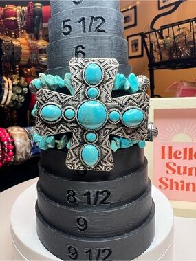 Turquoise Cross Statement Cuff Bracelet - Unbranded